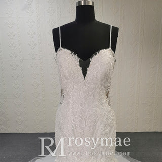 Spaghetti Straps V Neck Trumpet Ruffle Western Wedding Dress