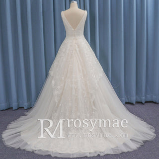 Timeless Ball Gown Multi V-neck Tulle Wedding Dress Tank Sleeve - Rosymae