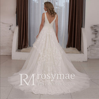 Timeless Ball Gown Multi V-neck Tulle Wedding Dress Tank Sleeve - Rosymae