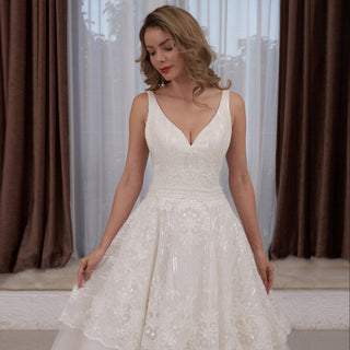 Timeless Ball Gown Multi V-neck Tulle Wedding Dress Tank Sleeve - Rosymae