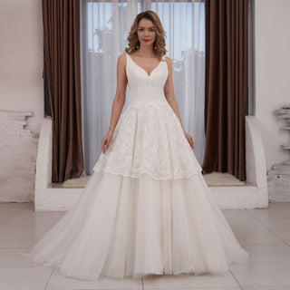Timeless Ball Gown Multi V-neck Tulle Wedding Dress Tank Sleeve - Rosymae