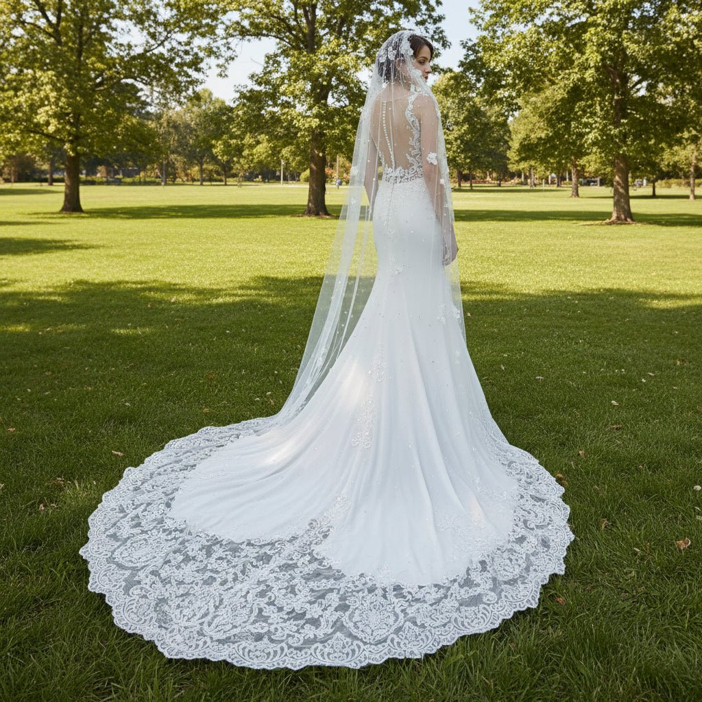 Top Tank Sheer Bodice Fit Flare Floral Lace Satin Wedding Dress - Rosymae