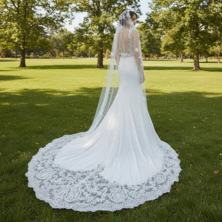 Top Tank Sheer Bodice Fit Flare Floral Lace Satin Wedding Dress - Rosymae