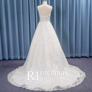 Top Tank V-neck Open Back Floral Lace Ballgown Wedding Dress