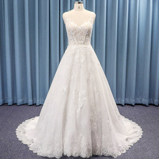 Top Tank V-neck Open Back Floral Lace Ballgown Wedding Dress
