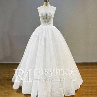 Traditional Strapless Lace Floor Length Bridal Wedding Gowns - Rosymae