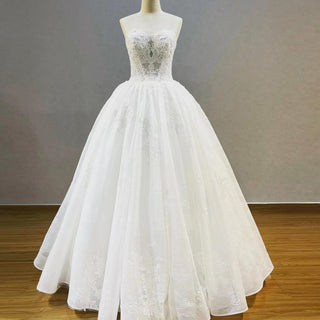 Traditional Strapless Lace Floor Length Bridal Wedding Gowns - Rosymae