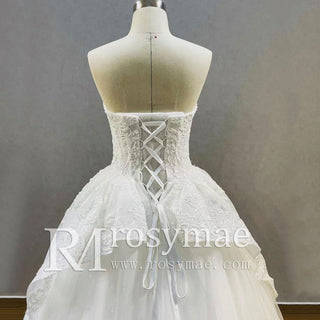 Traditional Strapless Lace Floor Length Bridal Wedding Gowns - Rosymae