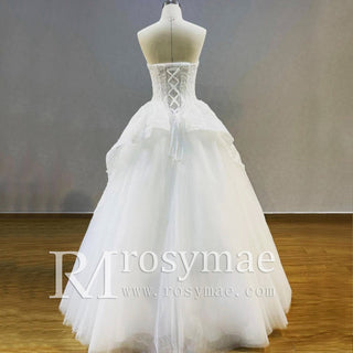 Traditional Strapless Lace Floor Length Bridal Wedding Gowns - Rosymae