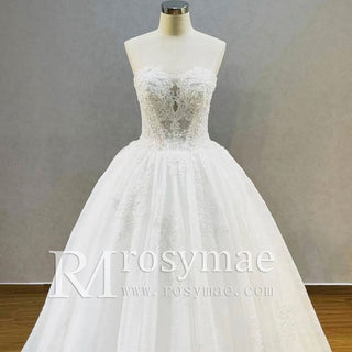 Traditional Strapless Lace Floor Length Bridal Wedding Gowns - Rosymae