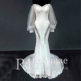 2023 Trending Mermaid Bridal Gown Wedding With Lantern Sleeve+