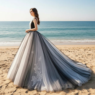 Trendy Black And White Wedding Dresses Square-neck For Bride - Rosymae