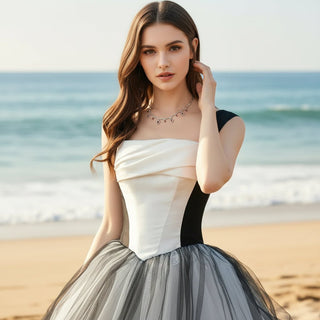 Trendy Black And White Wedding Dresses Square-neck For Bride - Rosymae