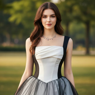 Trendy Black And White Wedding Dresses Square-neck For Bride - Rosymae