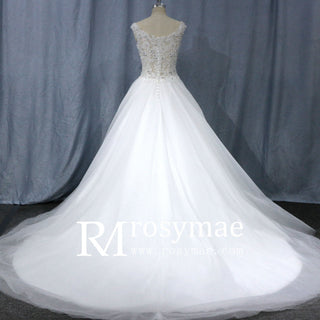 Tulle Cap-sleeve Empire Wedding Dress With Sheer Back - Rosymae
