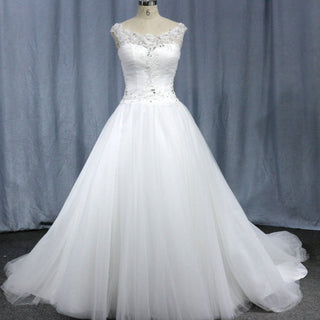 Tulle Cap-sleeve Empire Wedding Dress With Sheer Back - Rosymae