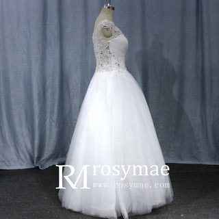 Tulle Cap-sleeve Empire Wedding Dress With Sheer Back - Rosymae