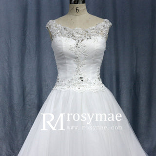 Tulle Cap-sleeve Empire Wedding Dress With Sheer Back - Rosymae
