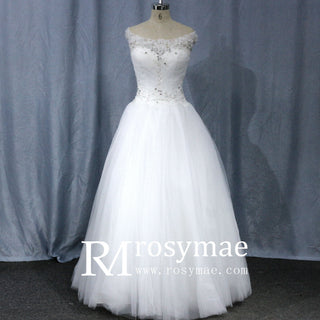 Tulle Cap-sleeve Empire Wedding Dress With Sheer Back - Rosymae