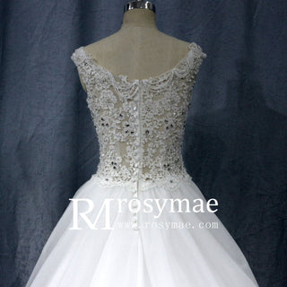 Tulle Cap-sleeve Empire Wedding Dress With Sheer Back - Rosymae