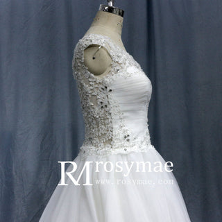 Tulle Cap-sleeve Empire Wedding Dress With Sheer Back - Rosymae