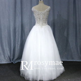 Tulle Cap-sleeve Empire Wedding Dress With Sheer Back - Rosymae