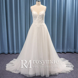 Tank Top V-neck Tulle A-line Bridal Gowns Wedding Dresses