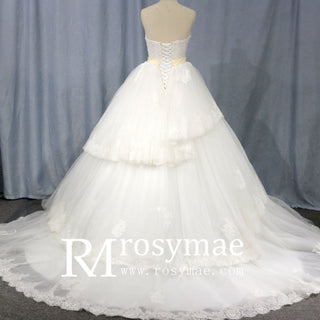 Tulle Strapless Sweetheart Neckline Ball Gown Wedding Dresses with Lace - Rosymae