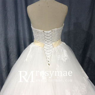Tulle Strapless Sweetheart Neckline Ball Gown Wedding Dresses with Lace - Rosymae
