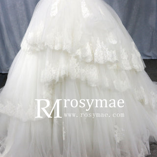 Tulle Strapless Sweetheart Neckline Ball Gown Wedding Dresses with Lace - Rosymae