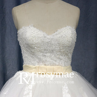 Tulle Strapless Sweetheart Neckline Ball Gown Wedding Dresses with Lace - Rosymae