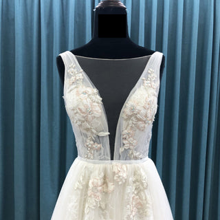 Plunging Neckline V-neck Tank Wedding Dress with Color Flowers