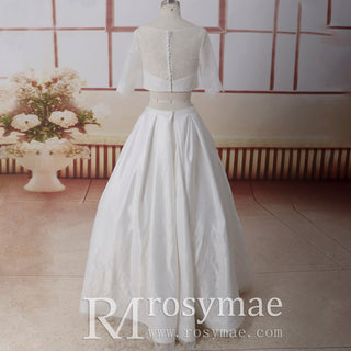 Half Sleeve A-line Skirt Separates Two Piece Wedding Dress