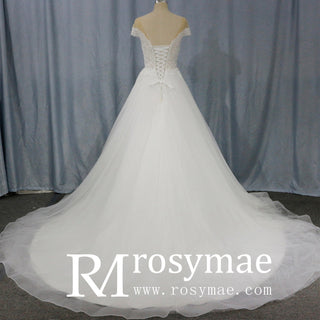 Ultra-Flattering Short Sleeve A Line Wedding Dresses - Rosymae