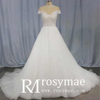 Ultra-Flattering Short Sleeve A Line Wedding Dresses - Rosymae