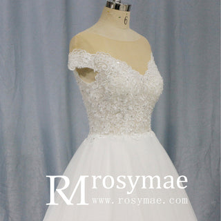 Ultra-Flattering Short Sleeve A Line Wedding Dresses - Rosymae