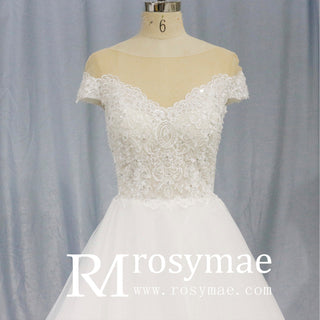 Ultra-Flattering Short Sleeve A Line Wedding Dresses - Rosymae