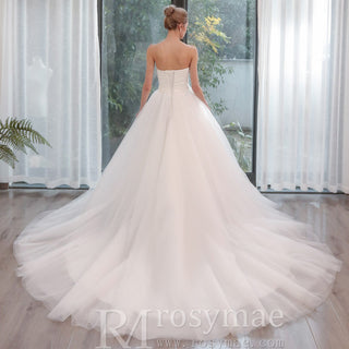 Unique Asymmetrical Neckline Strapless Simple Wedding Dress - Rosymae