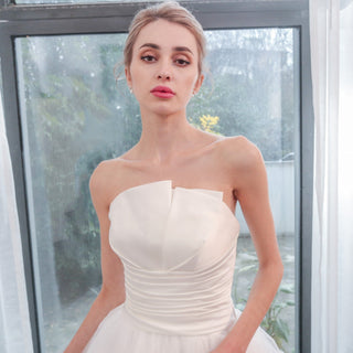 Unique Asymmetrical Neckline Strapless Simple Wedding Dress - Rosymae