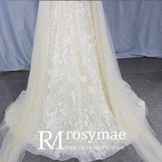 Unique Cape Sleeve A-line Lace Wedding Dress for Bride - Rosymae