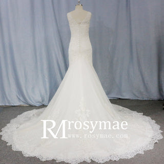 Unique Lace Trumpet Bridal Gown Off Shoulder Wedding Dress - Rosymae