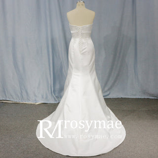 Unique Strapless Satin Dress Mermaid Wedding Gown - Rosymae