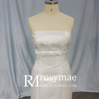 Unique Strapless Satin Dress Mermaid Wedding Gown - Rosymae