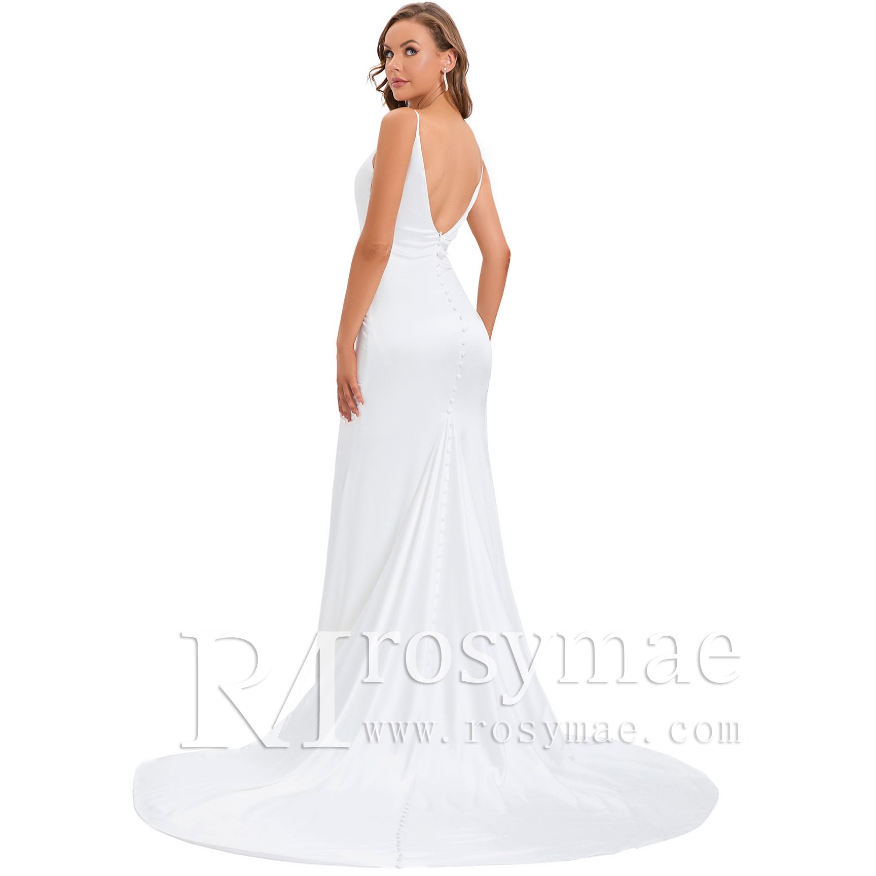 V-Back Stretch Mermaid Sleek Wedding Dress Bridal Gown for Bride - Rosymae