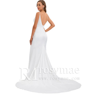V-Back Stretch Mermaid Sleek Wedding Dress Bridal Gown for Bride - Rosymae