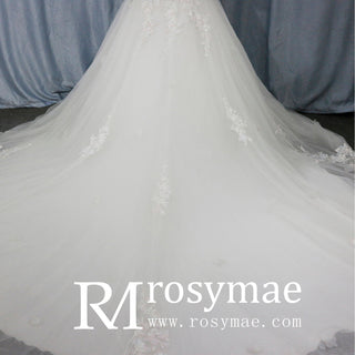 V-Neck Half-Sleeve Tulle Lace Ball Gown Wedding Dress - Rosymae