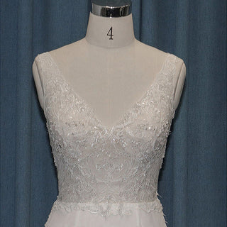 V-neck Tulle and Lace A-line Wedding Dress with Sheer Bodice - Rosymae
