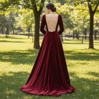 Velvet Formal Dresses and Evening Gowns for Women Long Sleeve - Rosymae