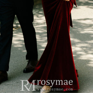 Dark Red Velvet Formal Gown Party Dress with Spaghetti Straps