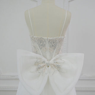 Spaghetti Strap Embroidery Lace A-line Wedding Dress With Bowknot